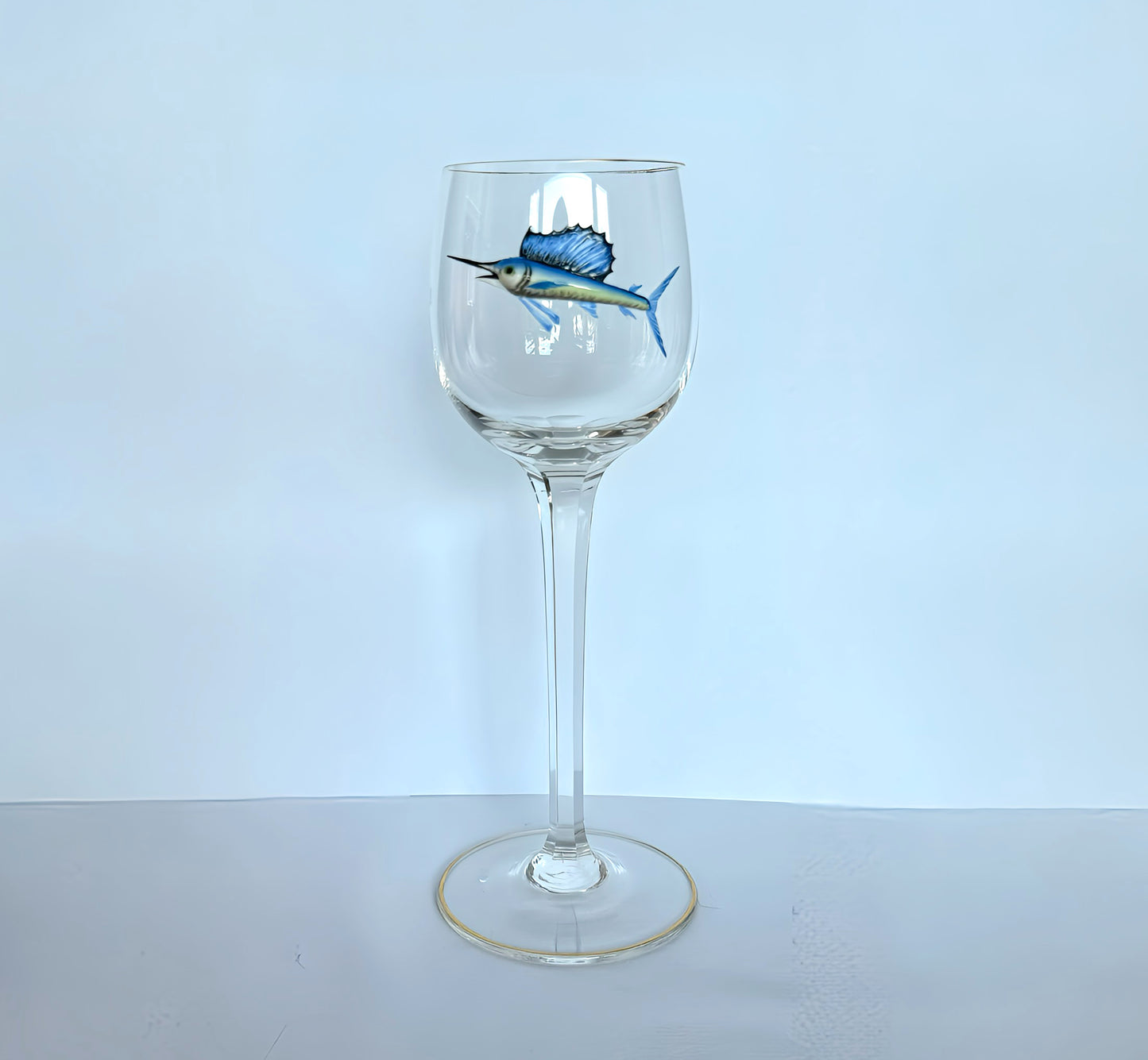 9 Bohemian Cut Glass Sailfish Wine Glasses