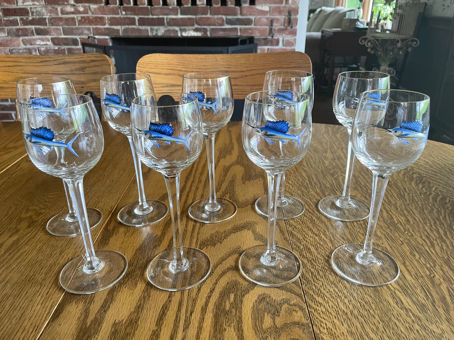 9 Bohemian Cut Glass Sailfish Wine Glasses
