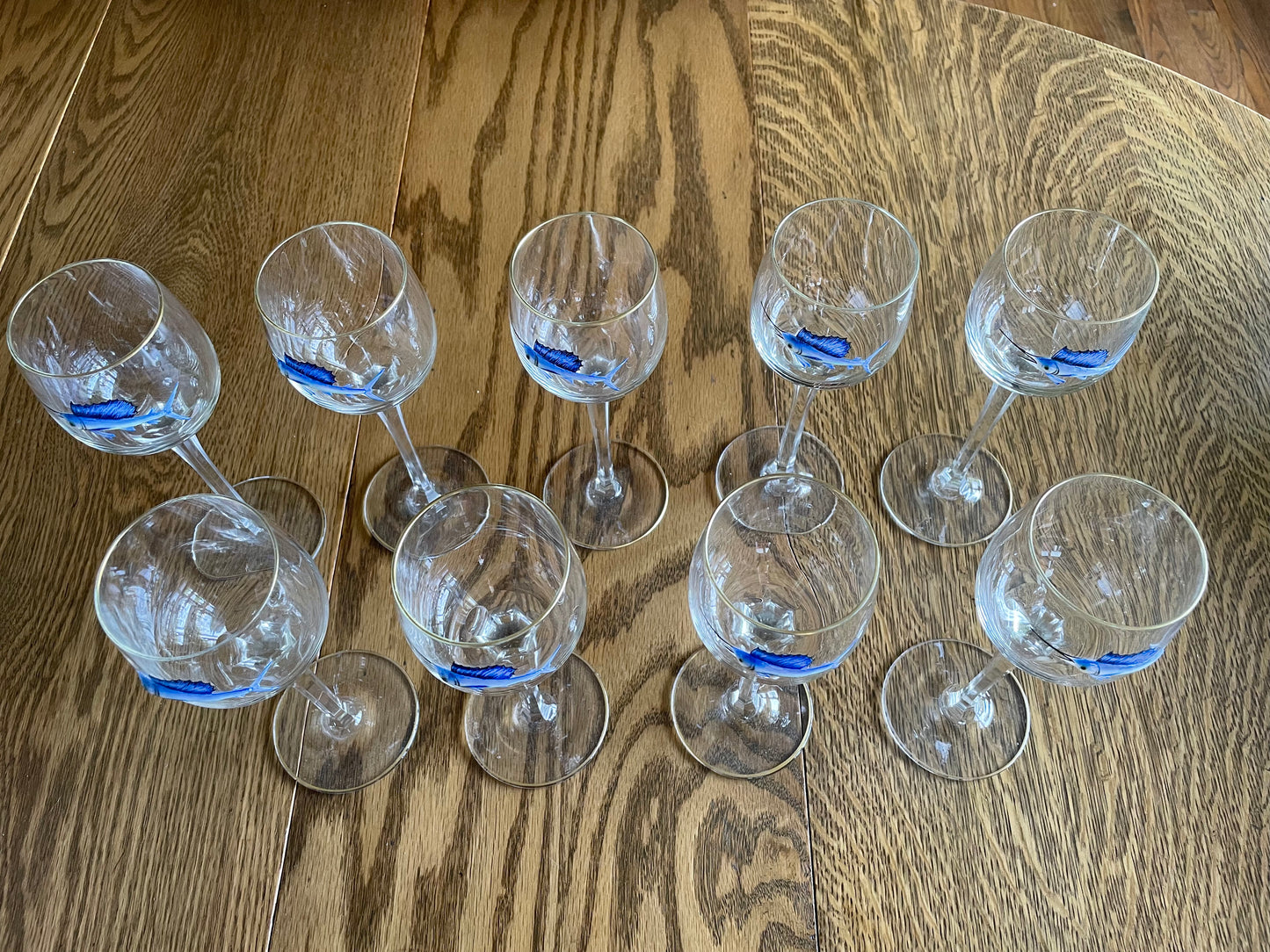 9 Bohemian Cut Glass Sailfish Wine Glasses