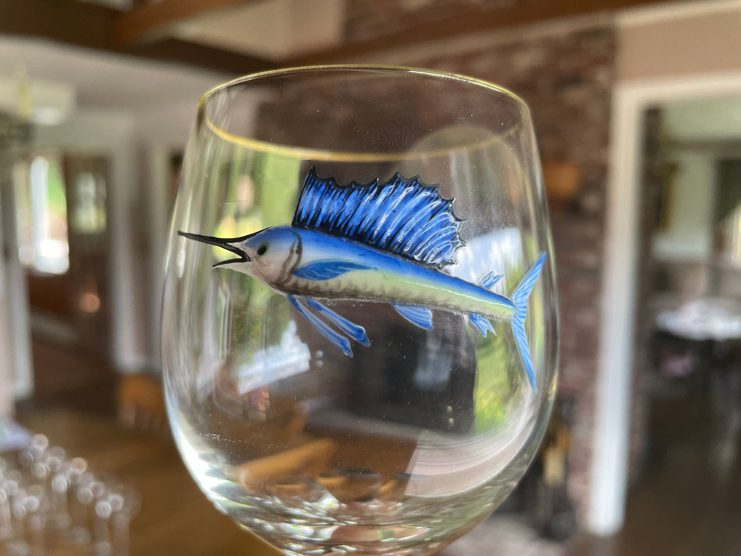 9 Bohemian Cut Glass Sailfish Wine Glasses