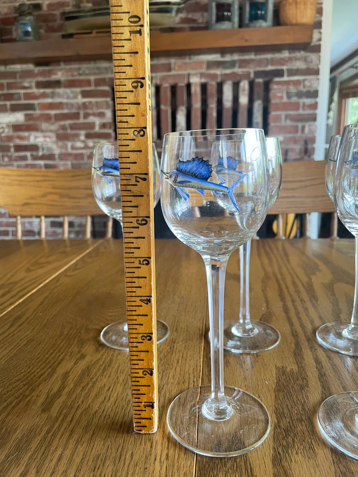 9 Bohemian Cut Glass Sailfish Wine Glasses