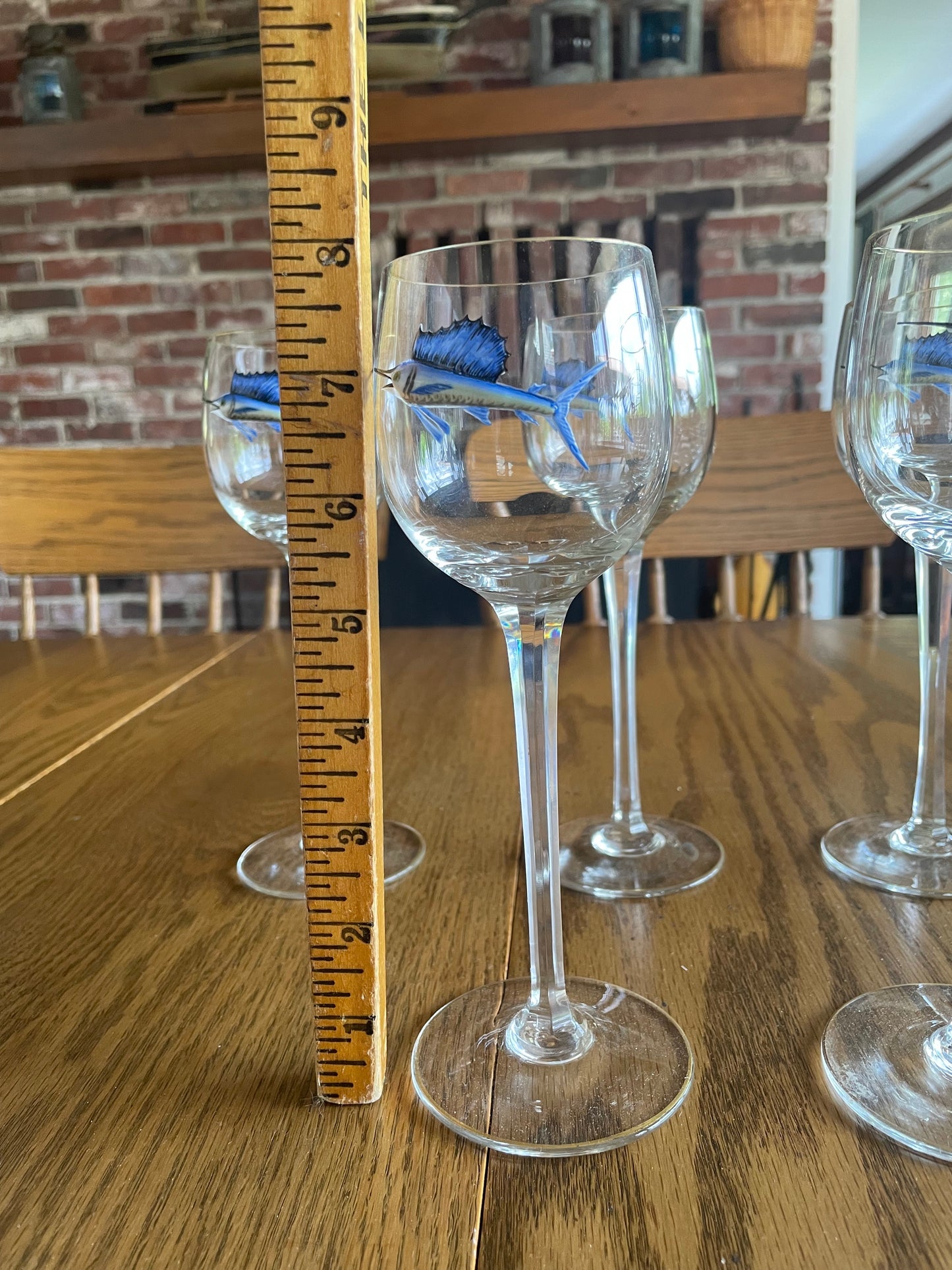 9 Bohemian Cut Glass Sailfish Wine Glasses