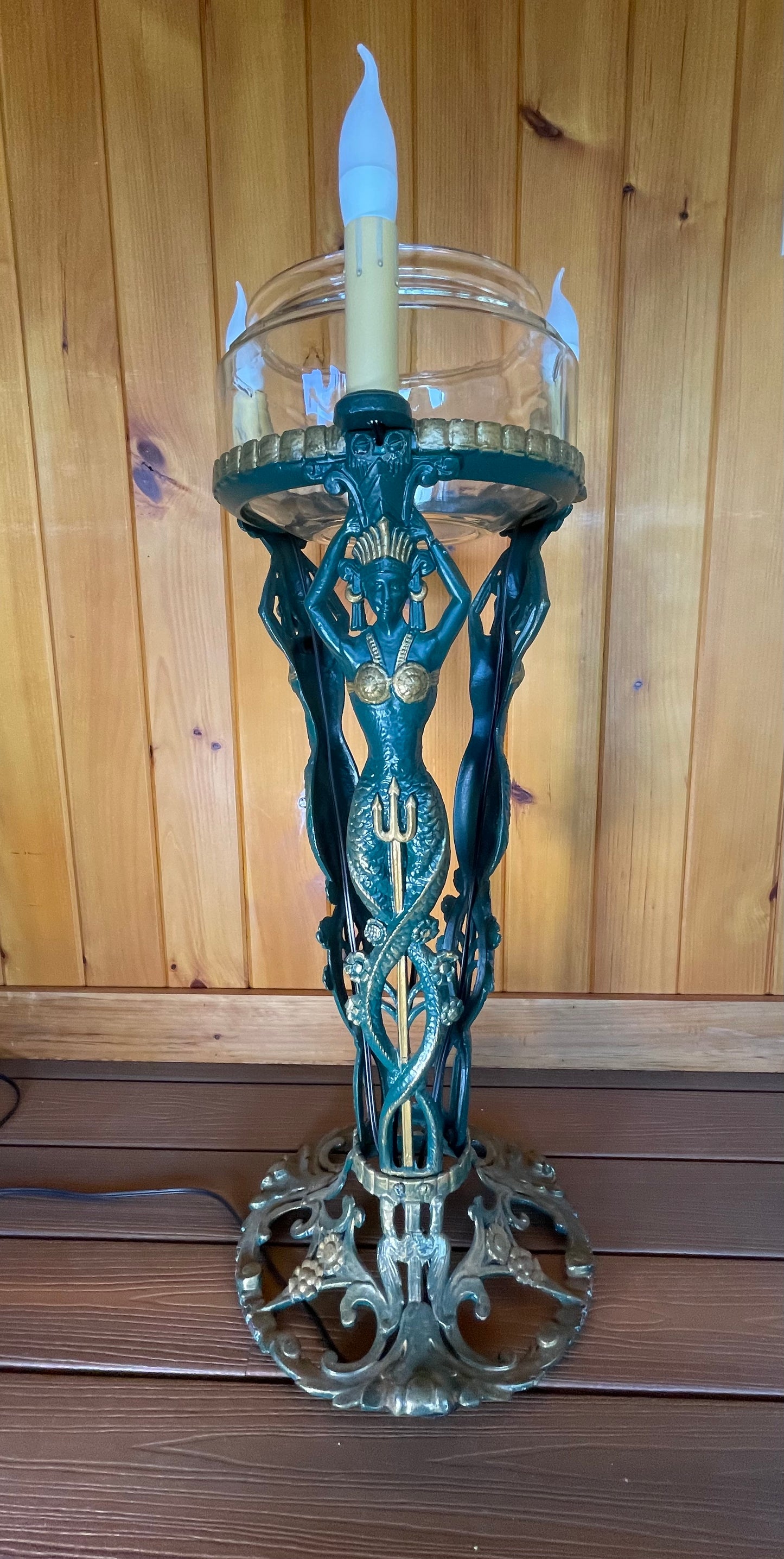 1920's Mermaid Fishbowl Lamp Stand