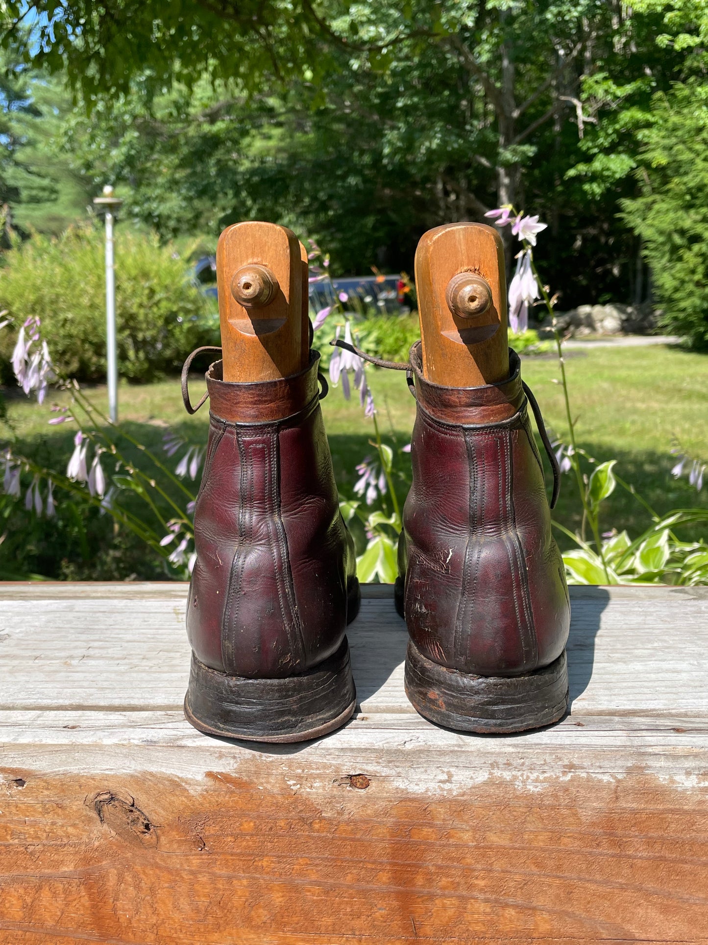 1920s Leather Hobnail Ski Boots with Original Stretchers