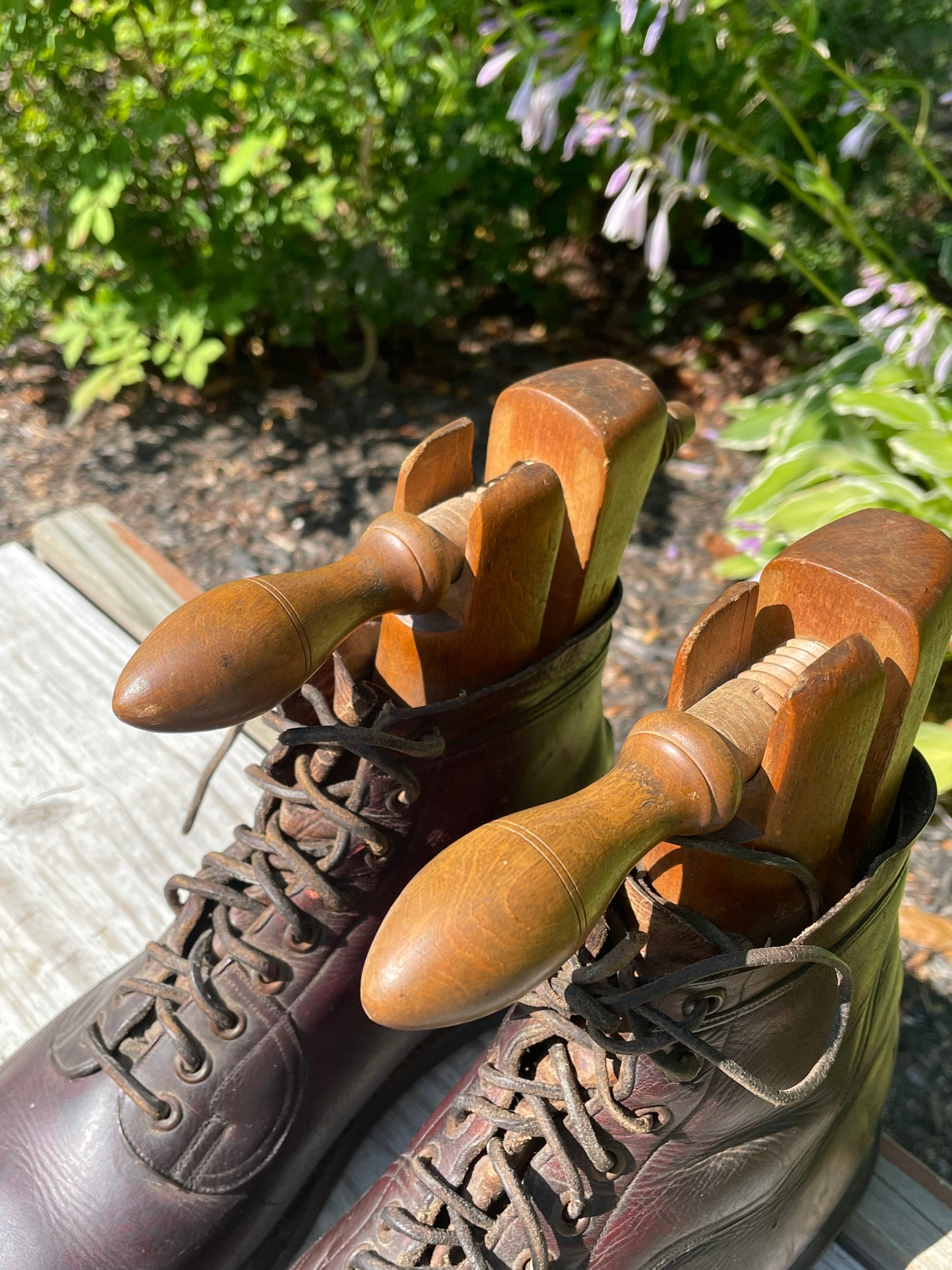 1920s Leather Hobnail Ski Boots with Original Stretchers