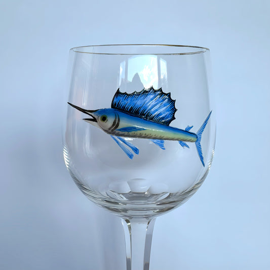 9 Bohemian Cut Glass Sailfish Wine Glasses