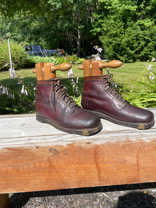 1920s Leather Hobnail Ski Boots with Original Stretchers